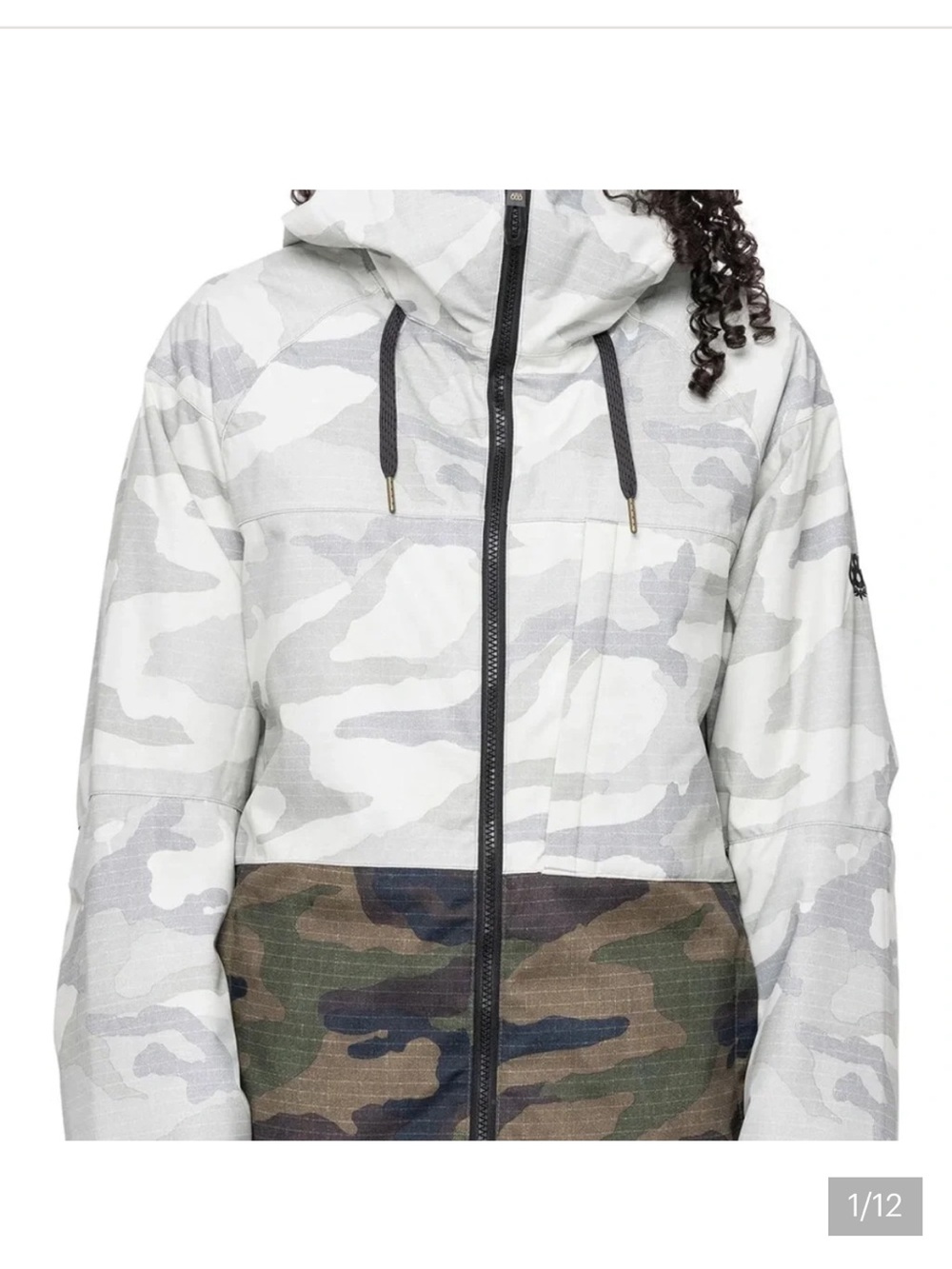 686 White and Green Camouflage Hooded Ski Jacket - Insulated